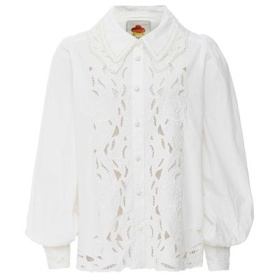 Embroidered Lace Smocked Cuff Shirt