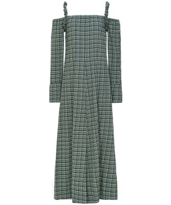 GANNI Women's Seersucker Off-Shoulder Maxi Dress