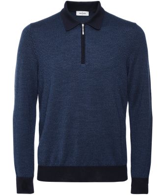 Virgin Wool Silk Houndstooth Polo