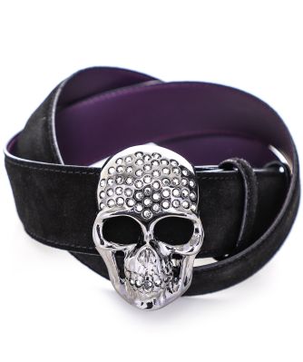 Suede Crystal Skull Belt