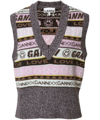Graphic V-Neck Knitted Vest