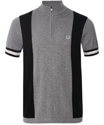 Knitted Striped Funnel Polo