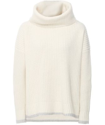 Merino Cashmere Contrast Trim Roll Neck Sweater