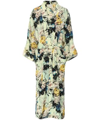 Long Crepe Winter Lily Verdigris Kimono