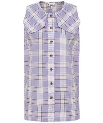 GANNI Women's Seersucker Check Sleeveless Shirt