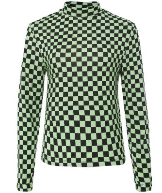 RIXO Women's Green Long Sleeve Checkerboard Tully Top
