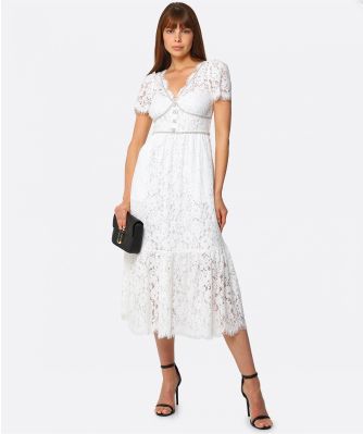 Lace Diamante Trim Midi Dress