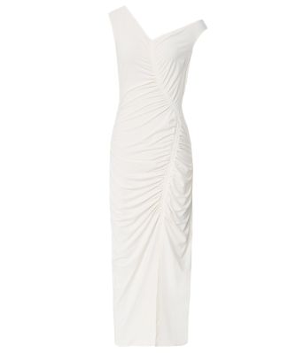 Gathered Asymmetric Midi Dress