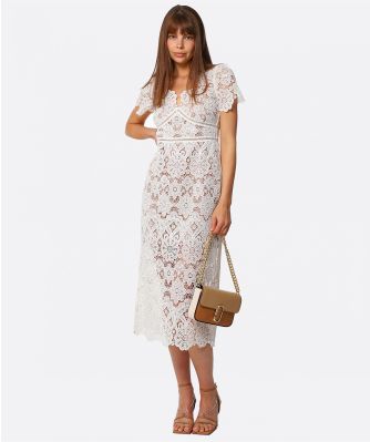 Floral Guipure V-Neck Midi Dress