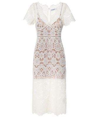 Floral Guipure V-Neck Midi Dress