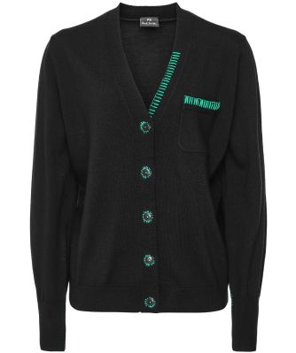 Contrast Thread Wool Cardigan