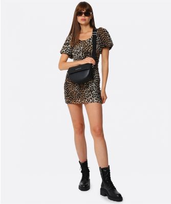 Ruched Leopard Print Mini Dress