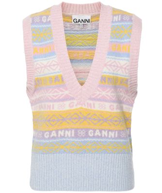 Graphic V-Neck Knitted Vest