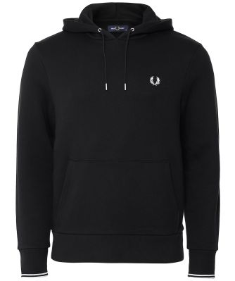 Fred Perry Mens Black Tipped Hooded Sweatshirt