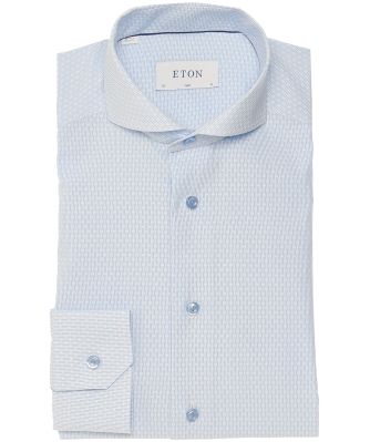 Eton Mens Light Blue Slim Fit Micro Pattern Shirt