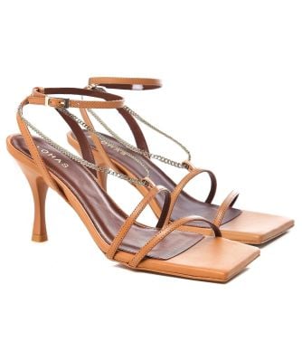 Chain Strap Leather Heeled Sandals
