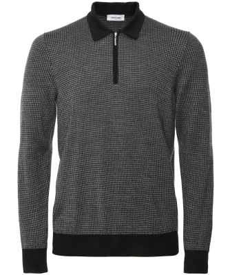 Virgin Wool Silk Houndstooth Polo