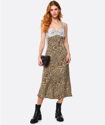 Arizona Silk Leopard Print Midi Dress
