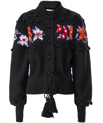 Genevieve Merino Intarsia Cardigan