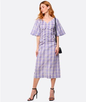 Seersucker Check Midi Dress
