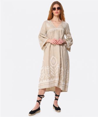 Kori Women's Linen Midi Feather Dress