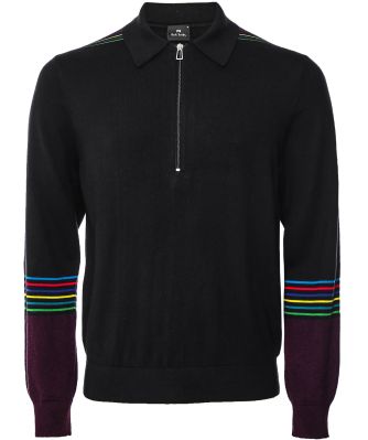 Knitted Sports Stripe Zip Polo