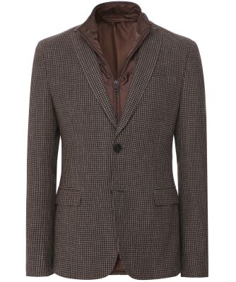Wool Linen Houndstooth Bib Jacket