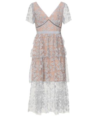Embroidered Blossom Tiered Midi Dress