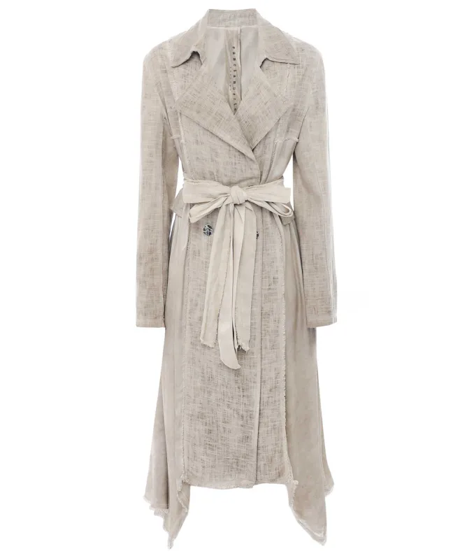 Sanctamuerte Draped Linen Trench Coat