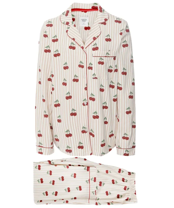 Chelsea Peers Cherry Stripe Print Long Pajamas
