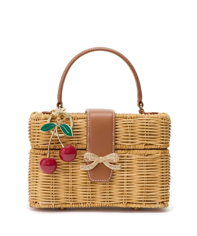 Self-Portrait Rattan Cherry Charm Mini Bag