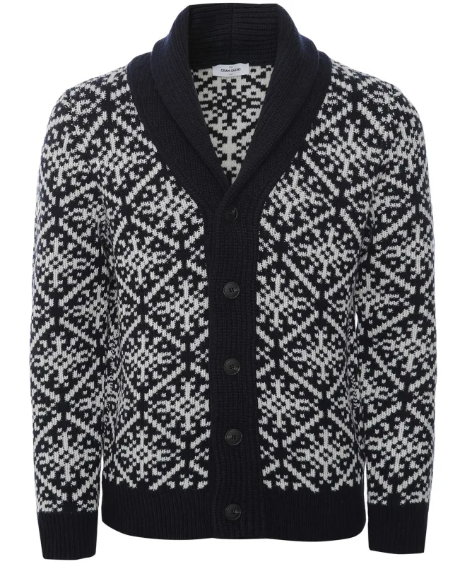 Gran Sasso Wool Jacquard Shawl Cardigan