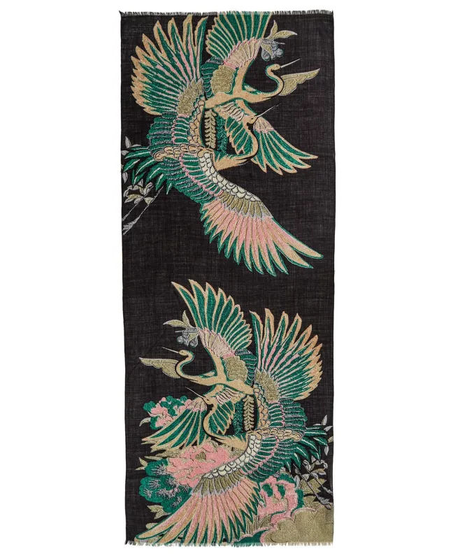 One Hundred Stars Crane Emerald Wool Scarf