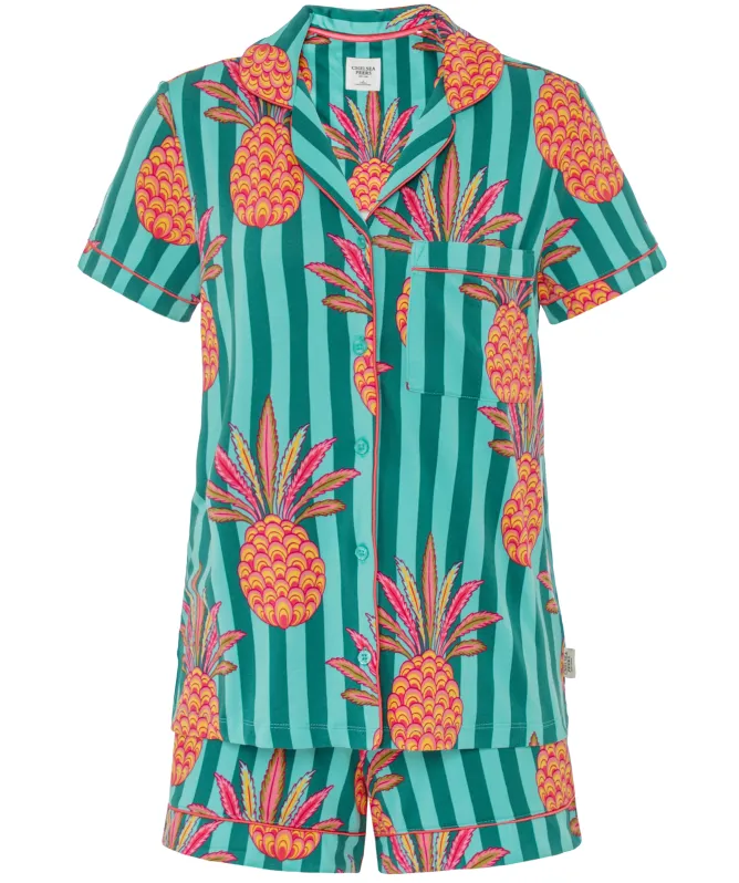 Chelsea Peers Pineapple Stripe Print Short Pajama Set