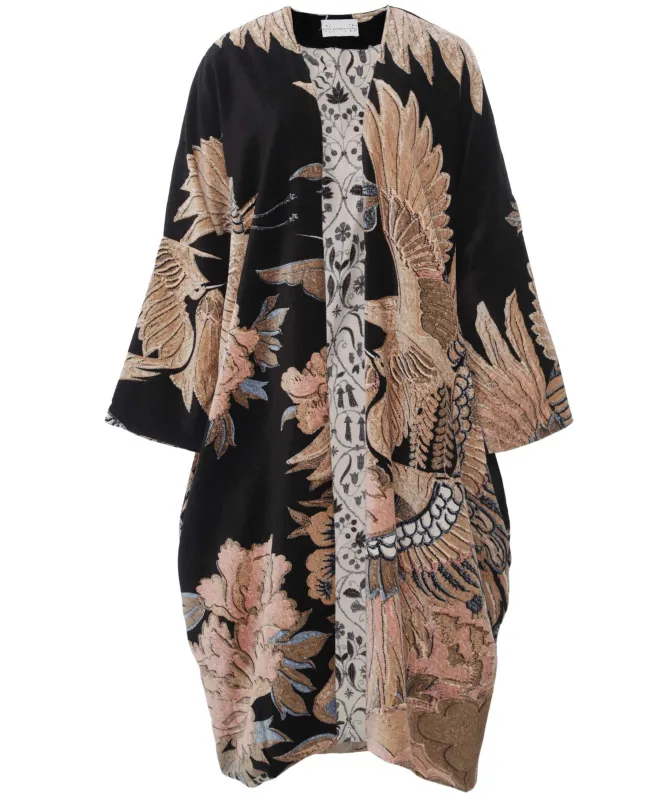 One Hundred Stars Crane Black Velvet Grande Kimono