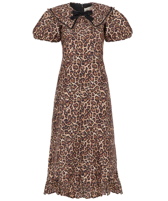 Queens of Archive Delphine Leopard Print Collared Maxi Dress
