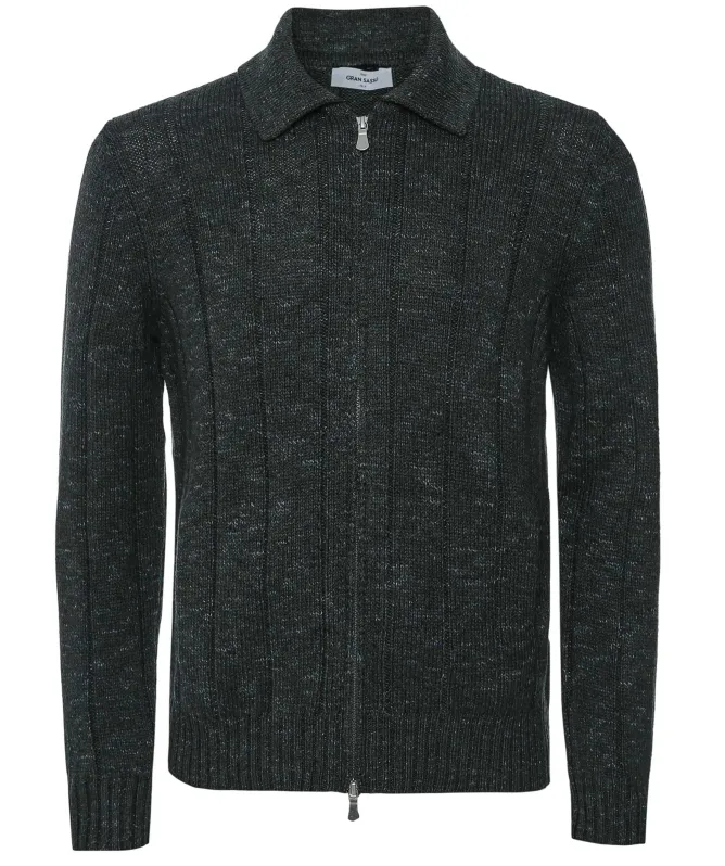 Gran Sasso Wool Ribbed Zipper Cardigan