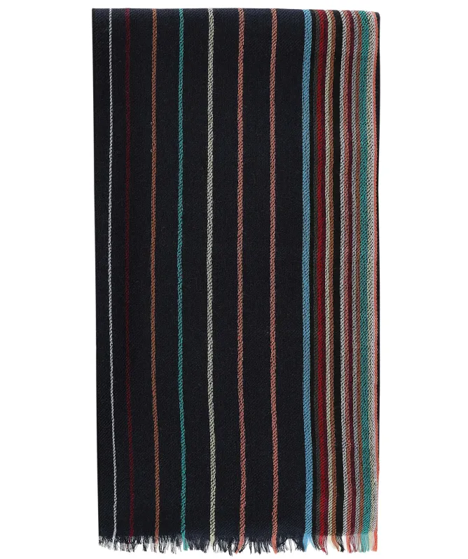 thumbnail image 2 of Paul Smith Men’s Black Lambswool Scarf – Embroidered Logo, Handmade In UK, One Size, NWT 2 of 2