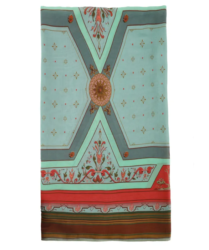 One Hundred Stars Fleur De Lys Aqua Scarf