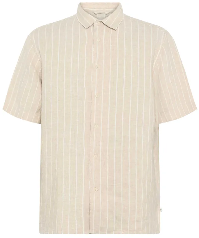 Knowledge Cotton Linen Striped Short Sleeve Shirt