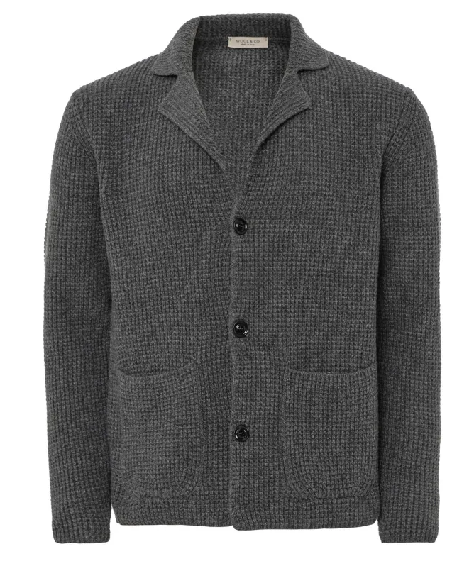 Wool and Co Waffle Knit Button Cardigan