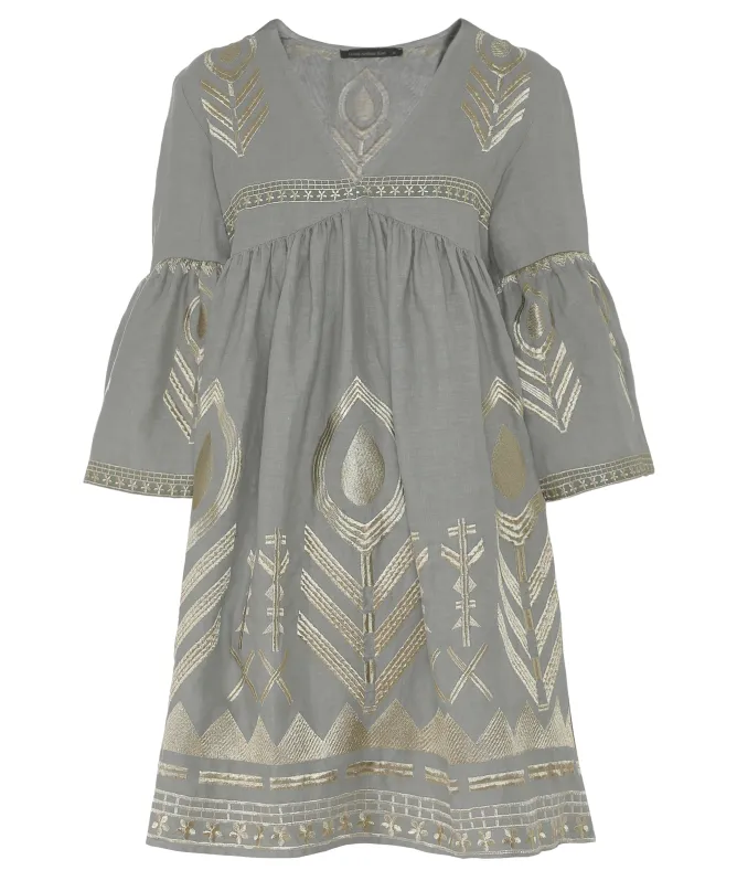 Greek Archaic Kori Feather Embroidered Mini Dress