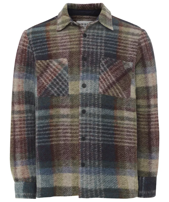Wax London Wool Check Whiting Overshirt