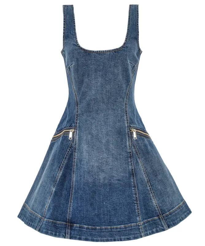 Self-Portrait Denim Flared Mini Dress