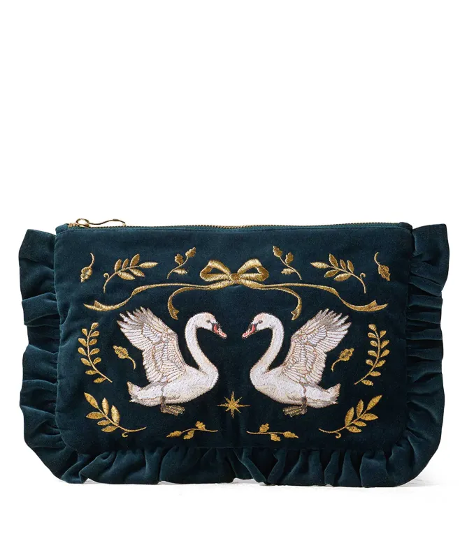 Elizabeth Scarlett Majestic Swans Frill Pouch