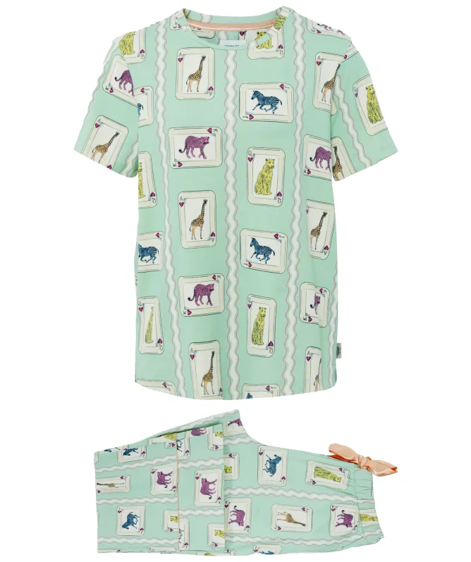 Chelsea Peers Playing Card Animals Print Long Pajamas
