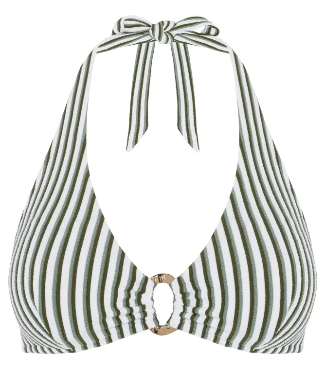 Chelsea Peers Crinkle Stripe Halterneck Bikini Top