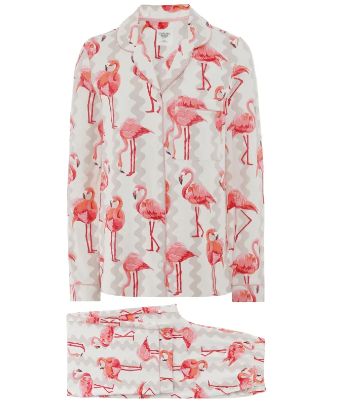 Chelsea Peers Flamingo Stripe Print Long Pajamas