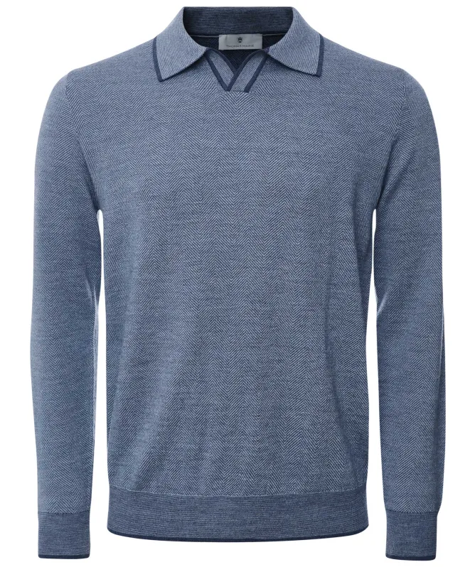 Thomas Maine Herringbone Open Collar Polo