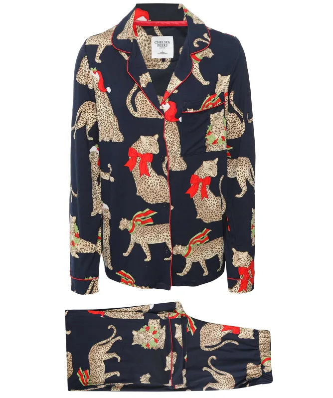 Chelsea Peers Christmas Leopard Print Long Pyjamas